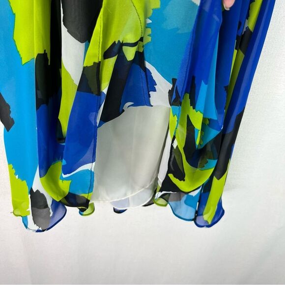 Vince Camuto Dress Women’s Green Blue Abstract Sleeveless Belted Pleated Lined 6 - Picture 6 of 13